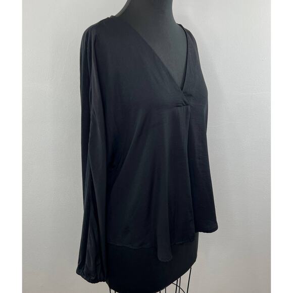 Anthro DOLAN Black Long Sleeve V-Neckline Elastic Cuff Pullover Polyester Top L - Picture 2 of 8
